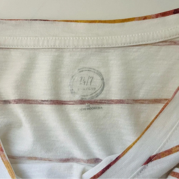 Maurices 24/7 Forever White & Pink Striped Drop Shoulder Tee Medium Women’s - Picture 10 of 12